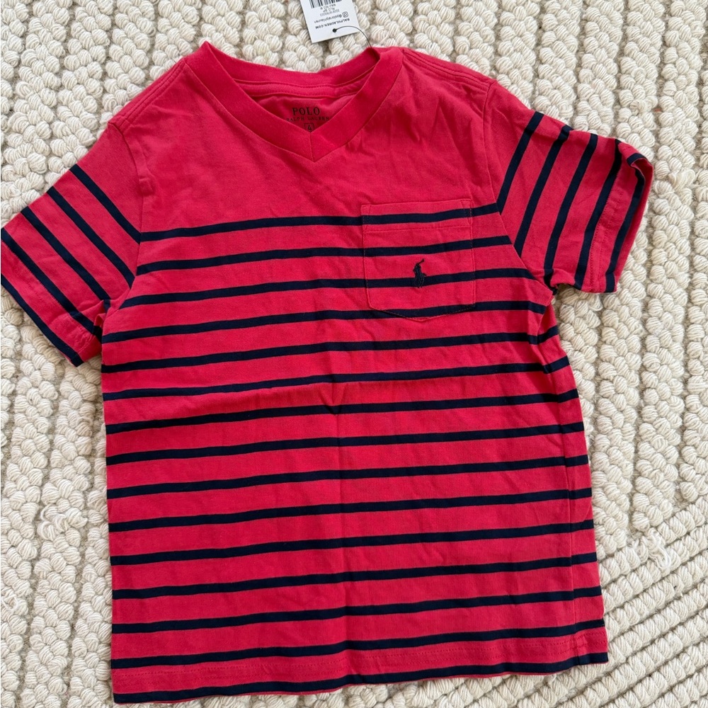 Polo by Ralph Lauren Red Tee with Navy Stripes and Pocket